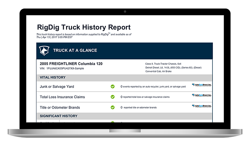 rigdigbi truck history report open on laptop